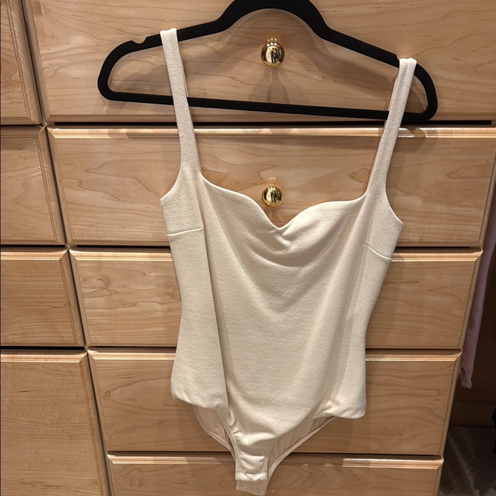 Cream Bodysuit with Draped Neckline